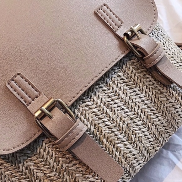 Khaki buckle straw Mini Back pack main image 4